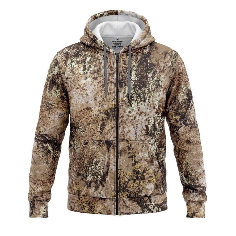 Cabela's Camo Jacket Mens XL Hunting Full Zip Hooded Mossy Oak Style AOP